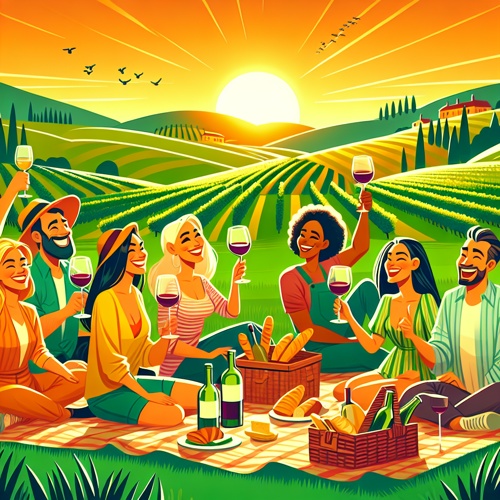 Wein trinken zum Sonnenuntergang