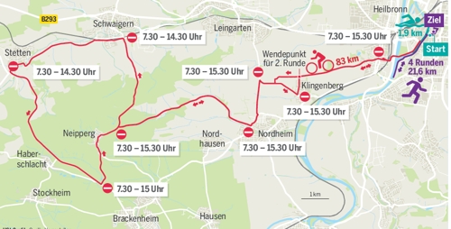 VR Bank Triathlon Heilbronn: Streckenverlauf und Zuschauerpunkte